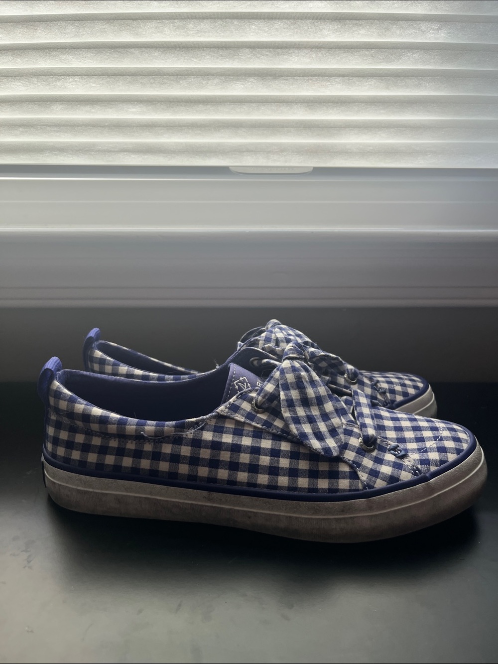 Sperry Blue/Purple and White Gingham Knot-Top Sneakers